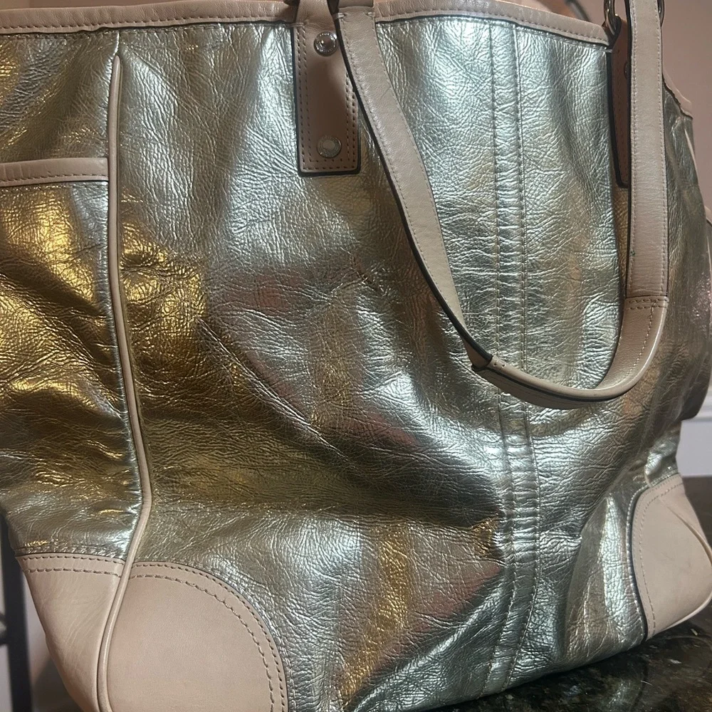 Coach Gold Metallic Tote Bag - Picture 2 of 9